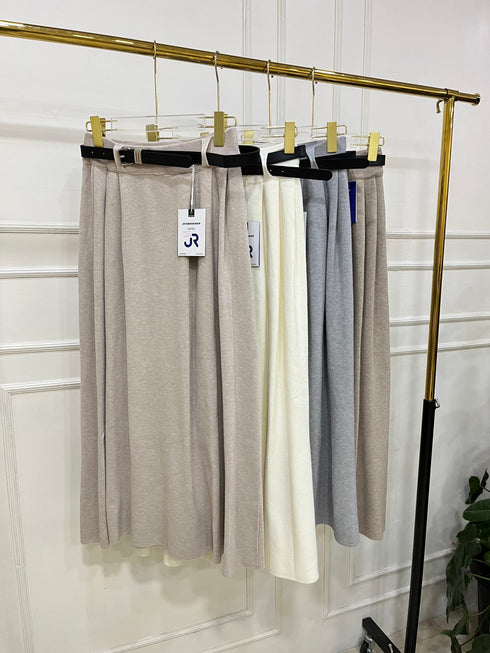 High Quality Winter Woollens Pleated Long Belted Skirts